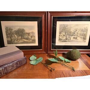 Vintage Currier & Ives “American Homestead” Framed Prints- Autumn and Winter Set